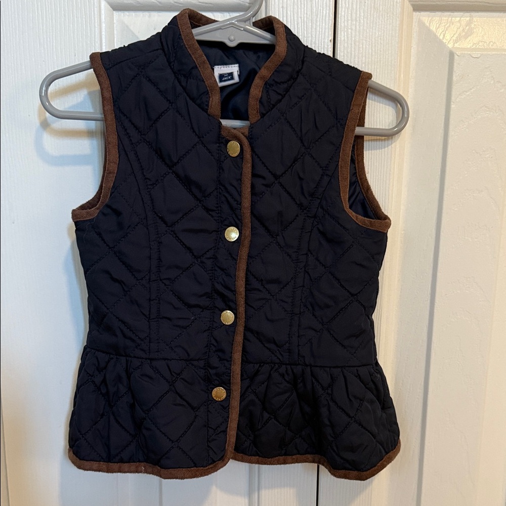 Janie and Jack Quilted Navy Vest with Brown suede Trim